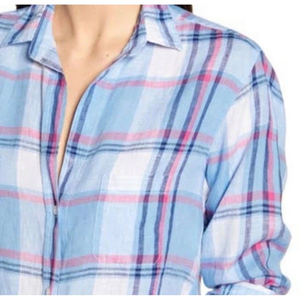 Grayson The Hero Plaid Linen Button Down Shirt Blue Pink White Size 03 L